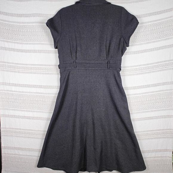 RB Collection New York Gray Button Front Belted Midi Dress Size 12 - Picture 2 of 8
